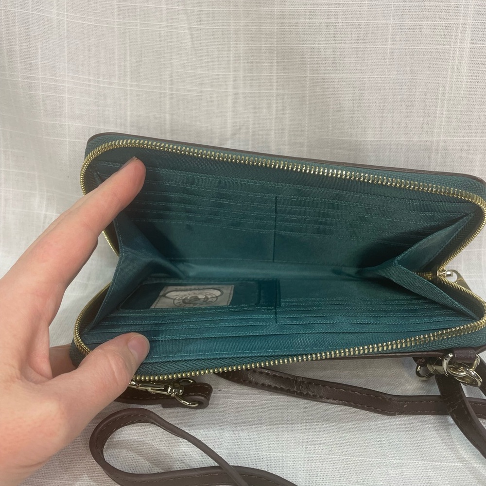 Spartina mini handbag crossbody leather linen wallet green brown houndstooth - Picture 12 of 14